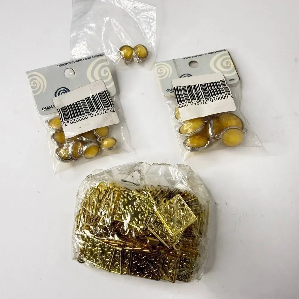 Jewelry Making Supplies Lot Yellow Cabochons Charms Gold Connector Findings Bulk